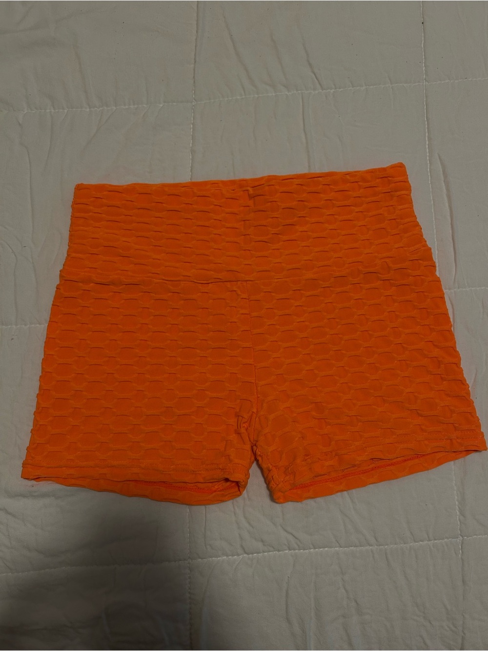 High-Waist Textured Orange Bike Shorts for Women